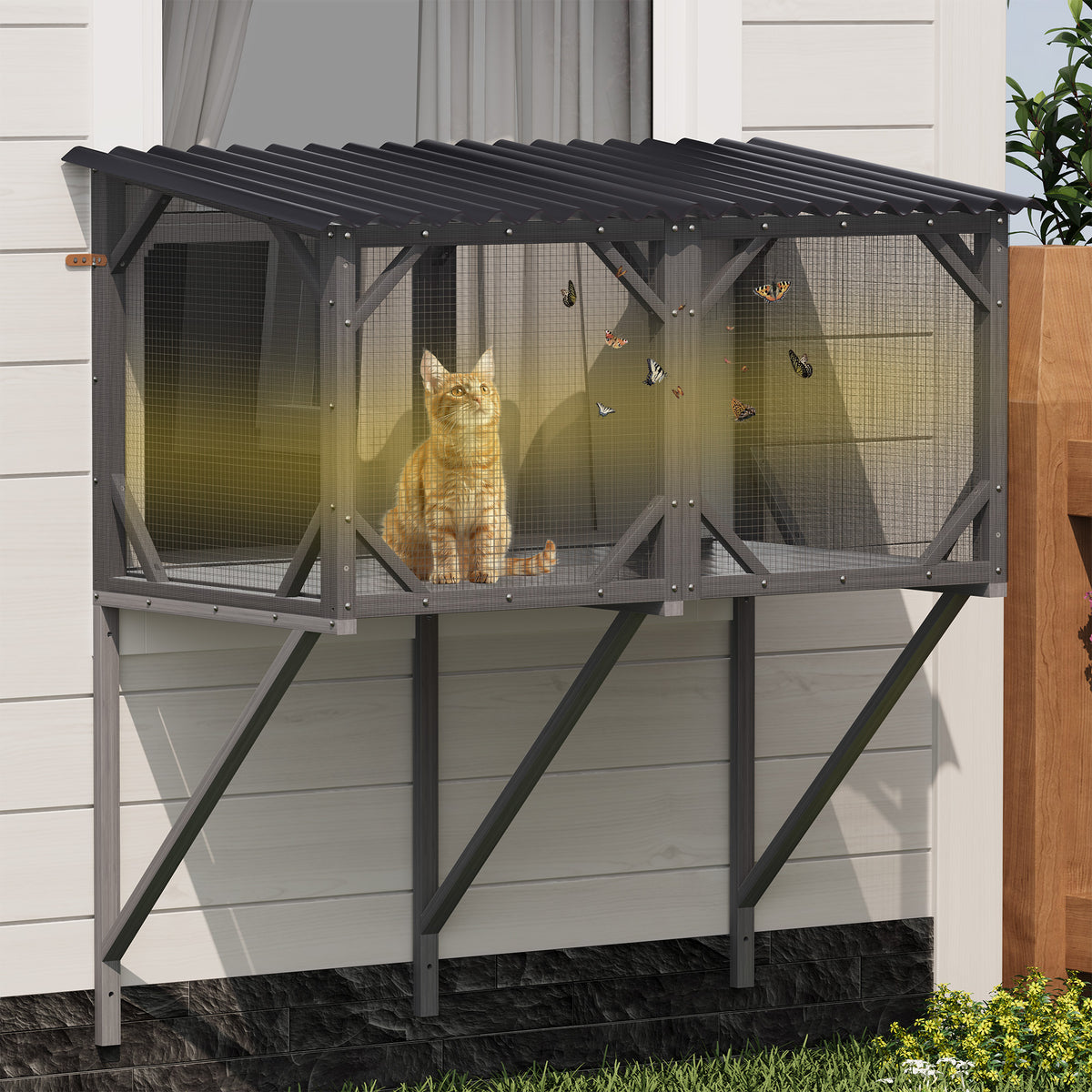 Cat Window Box 43.3" - Catio Exterior con Red Anti-Insectos para Gatos