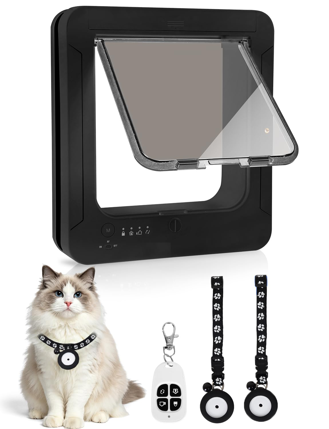 Puerta para Gatos Inteligente con 2 Collares Sensor y Mando a Distancia