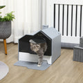 Arenero Cerrado para Gatos con Tapete Atrapa Arena, Color Gris
