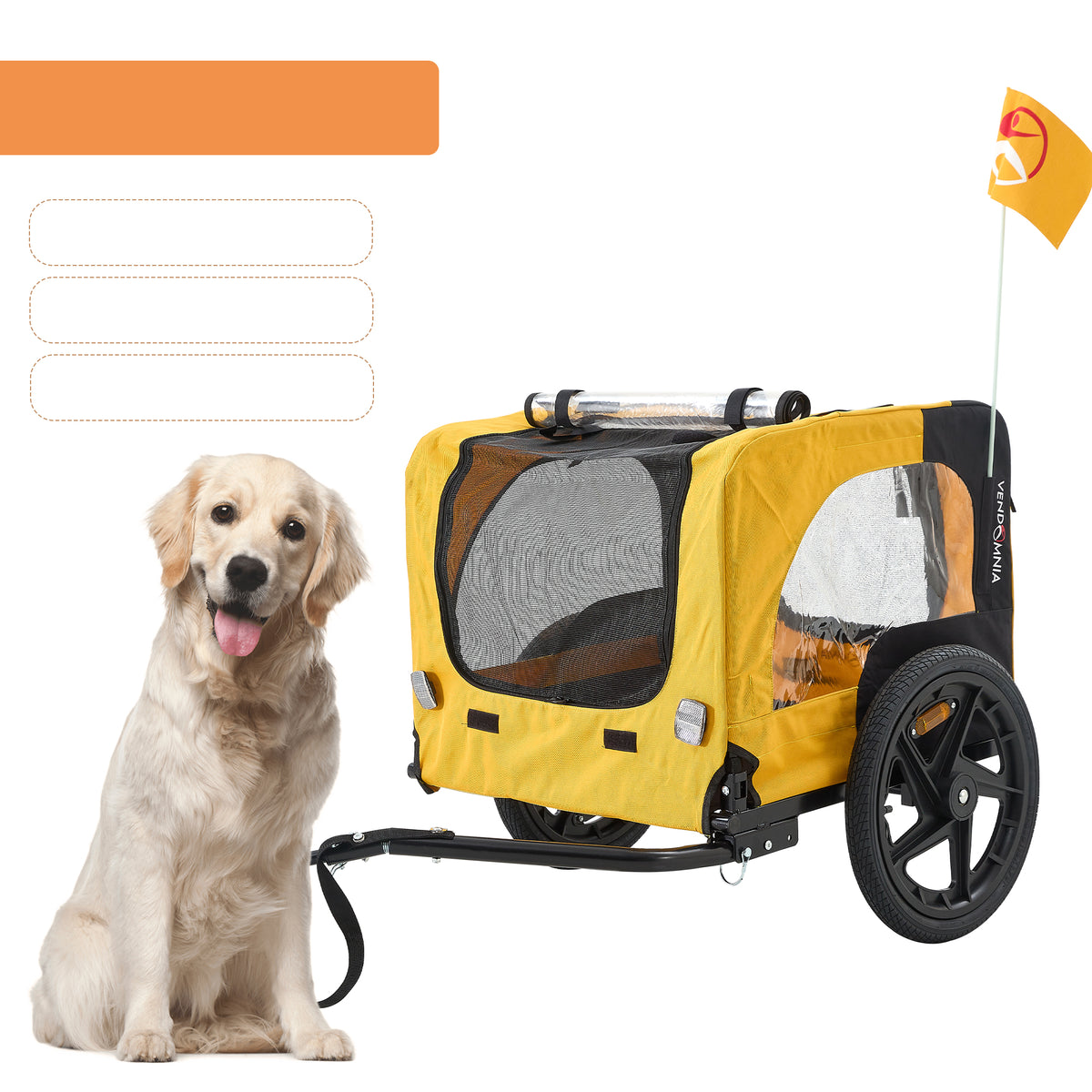 Carrito Plegable para Mascotas Amarillo con Enganche para Bicicleta