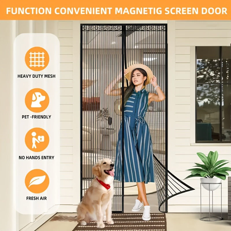 Cortina Magnética para Puertas Negra - Manos Libres, Anti Mosquitos, Autoadhesiva