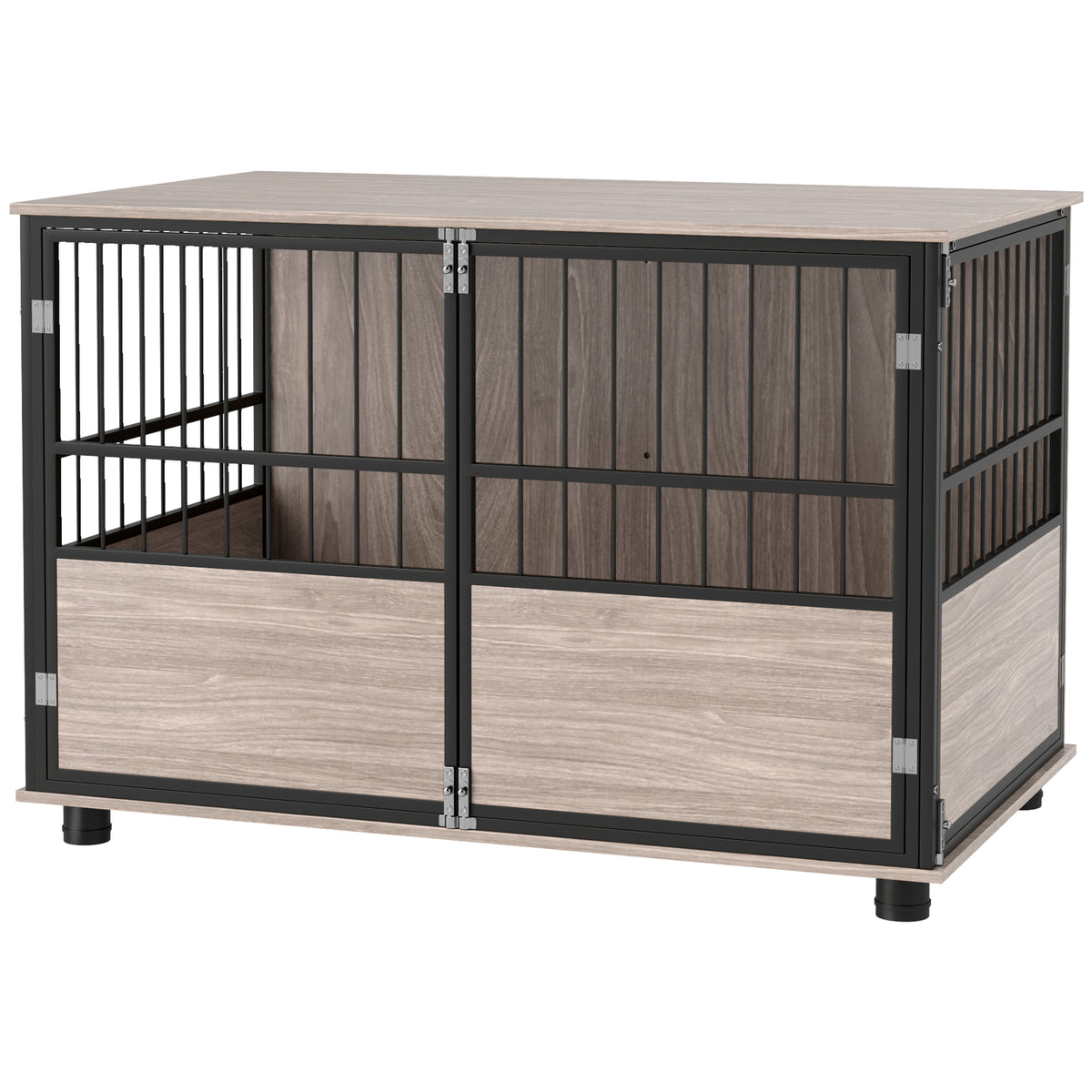 PawHut Jaula para Perro 100cm Estilo Mueble Mesa Auxiliar 3 Puertas con Cojín