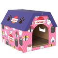 PawHut Rascador y Casita 2 en 1 para Gatos, Cartón, Rosa